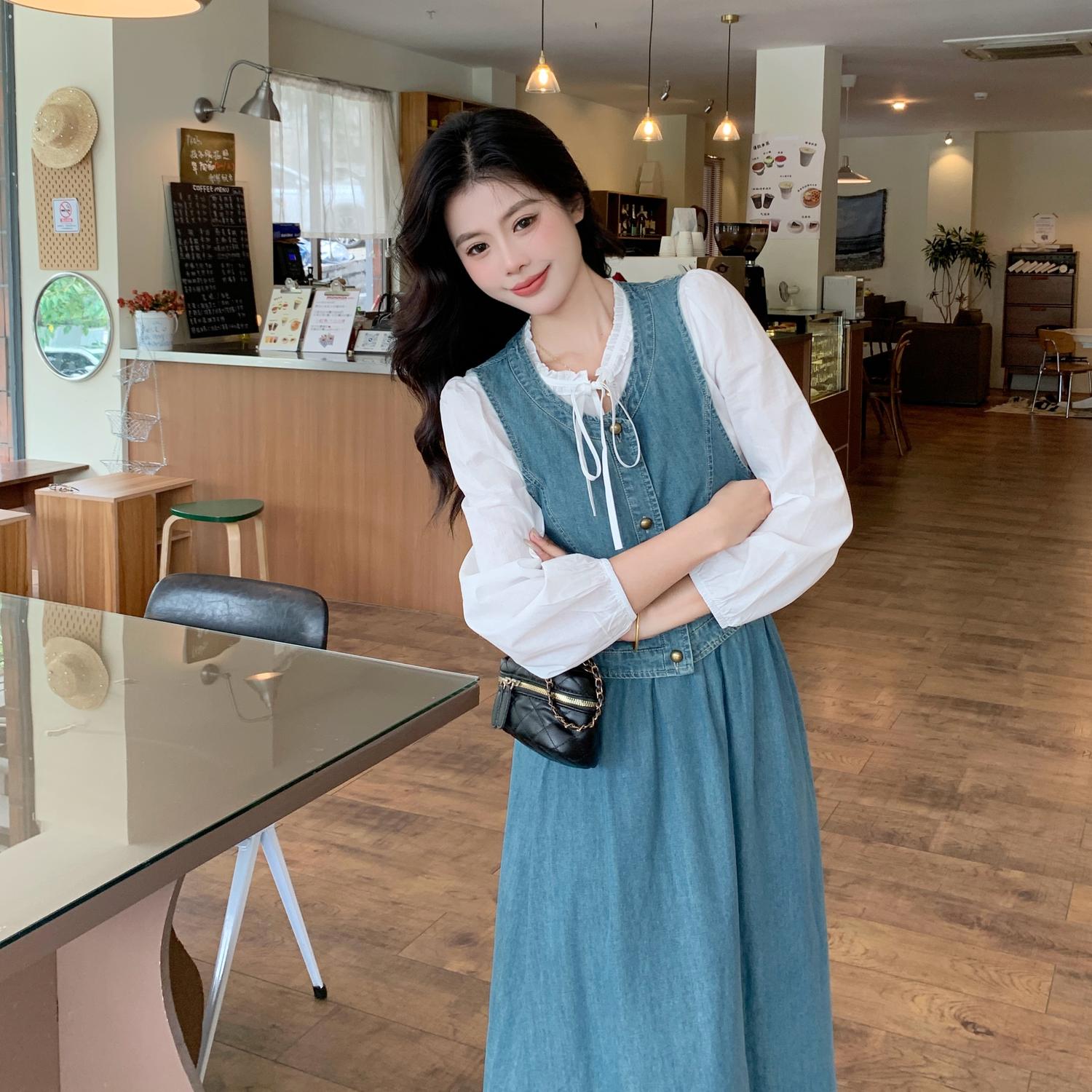 デニムセットアップ 優美なベスト付きデニムスカートセット
