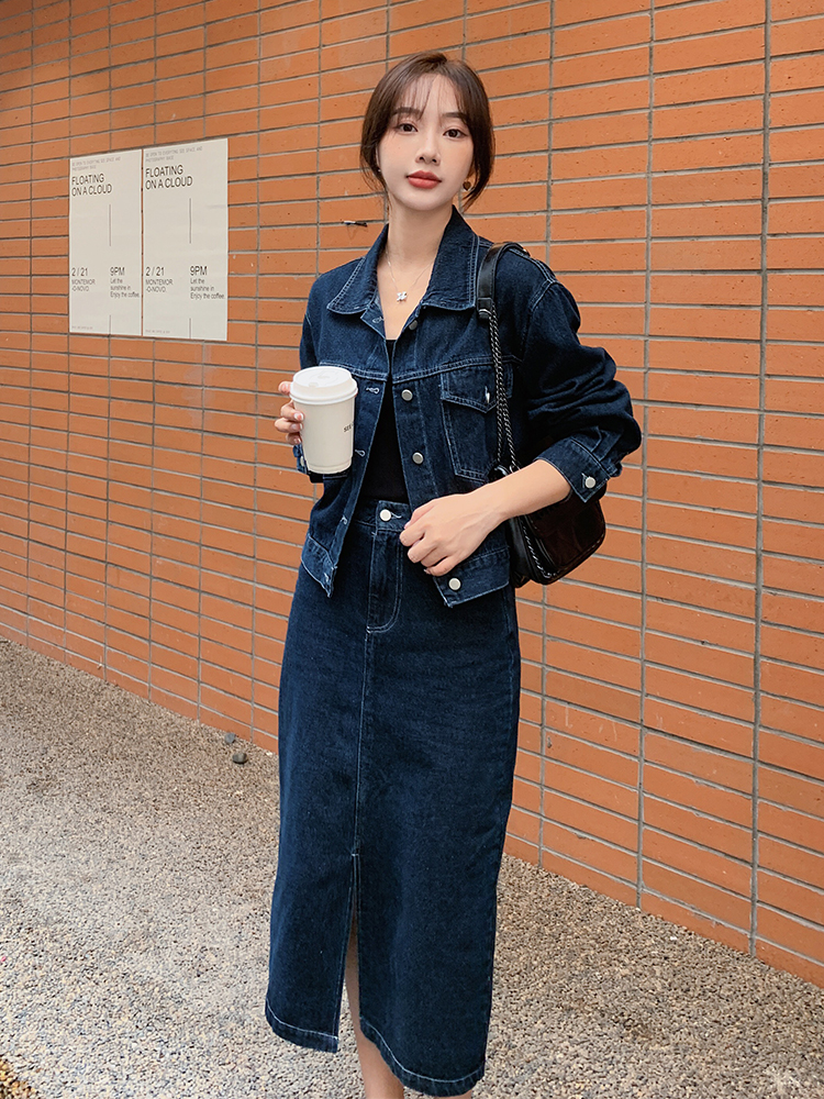 デニムセットアップ 上質ジャケット×ロングスカート 上下セット
