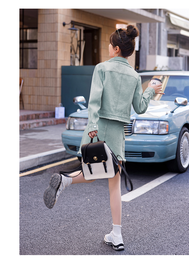 デニムセットアップ フリンジ風味ジャケットスカート二点セット