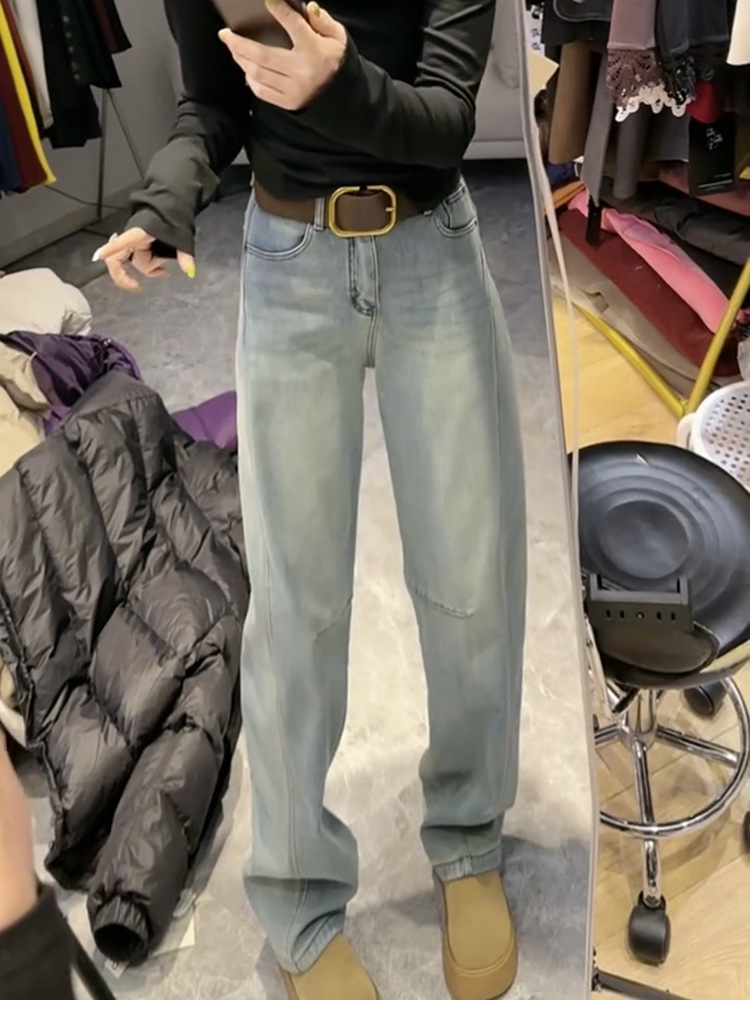 レディースジーンズパンツ ゆったりシルエットストレートデニム