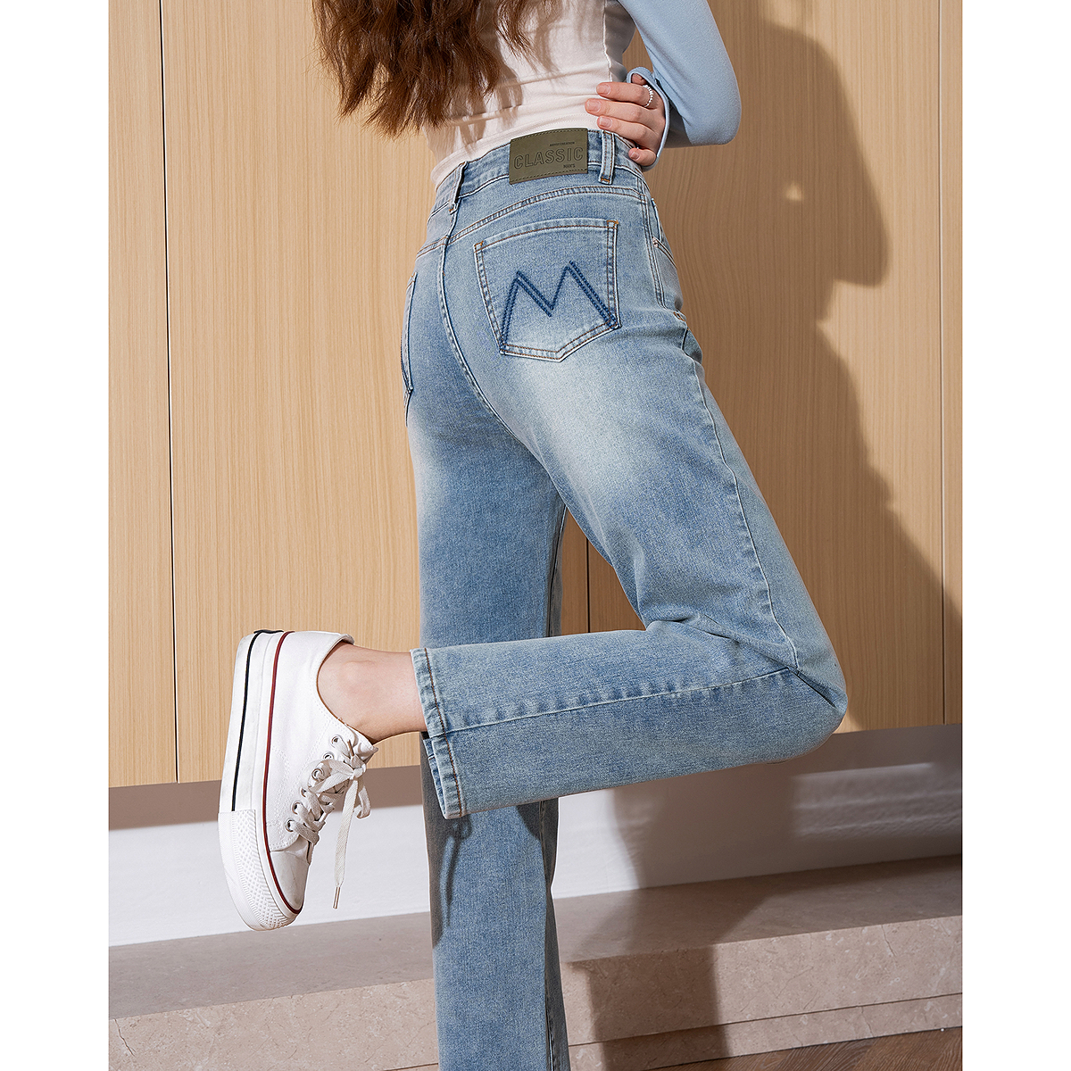 レディース ジーンズ すっきりシルエット ハイウエストストレート