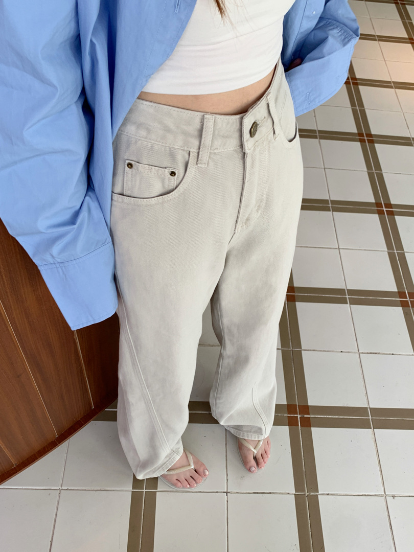 レディースジーンズパンツ ゆったりルーズストレートデニム