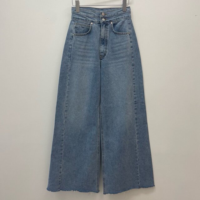レディースジーンズパンツ ドレープワイドデニムパンツ