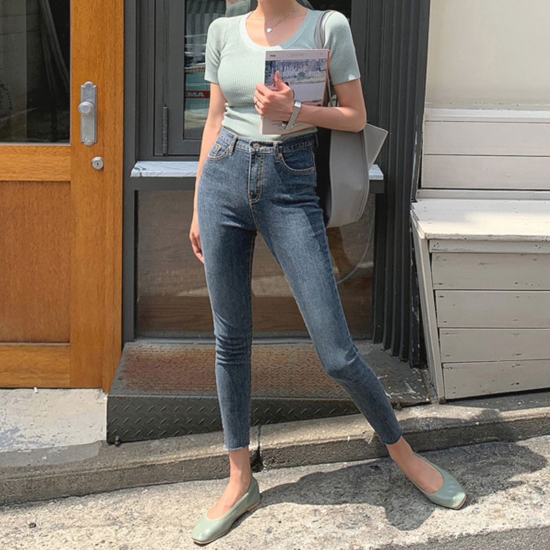 レディース ジーンズ ハイウエスト美脚スキニーデニムパンツ