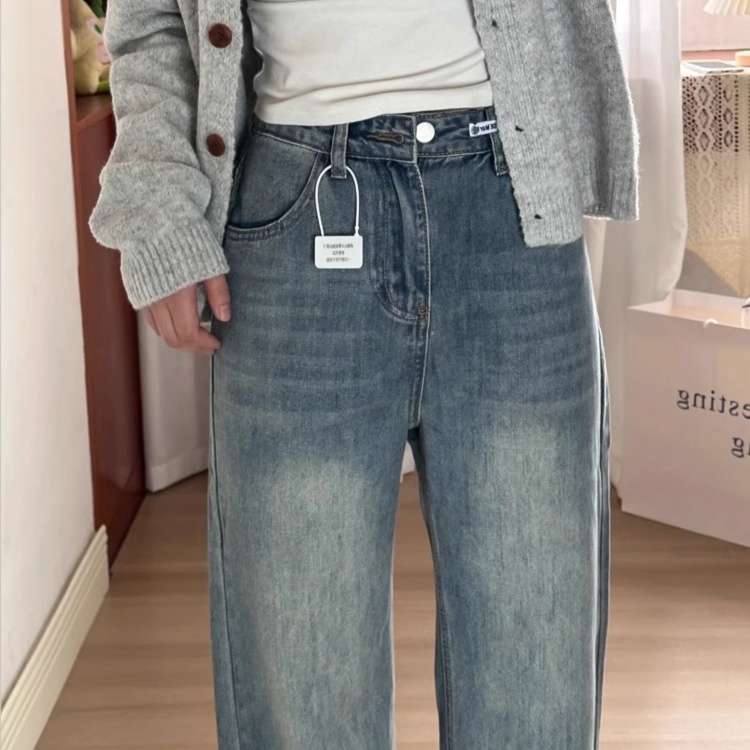 レディースジーンズパンツ　ゆったりシルエットデニムワイドパンツ