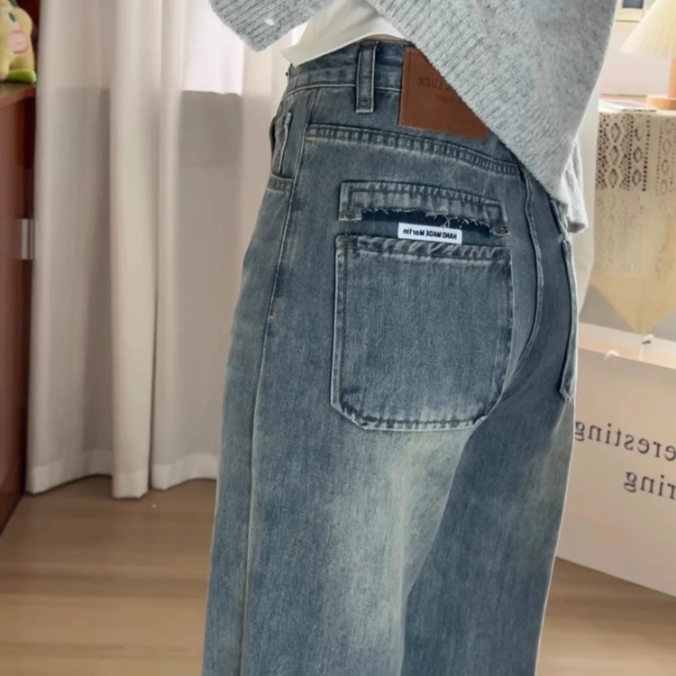 レディースジーンズパンツ　ゆったりシルエットデニムワイドパンツ