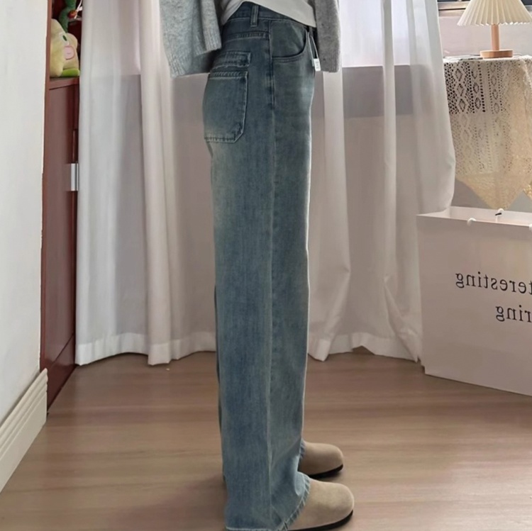 レディースジーンズパンツ　ゆったりシルエットデニムワイドパンツ