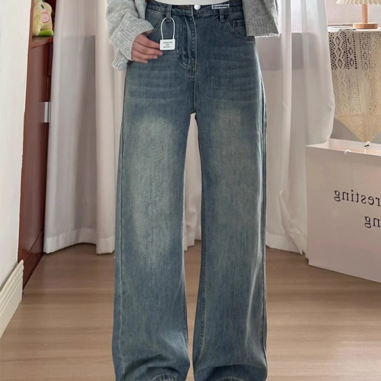 レディースジーンズパンツ　ゆったりシルエットデニムワイドパンツ
