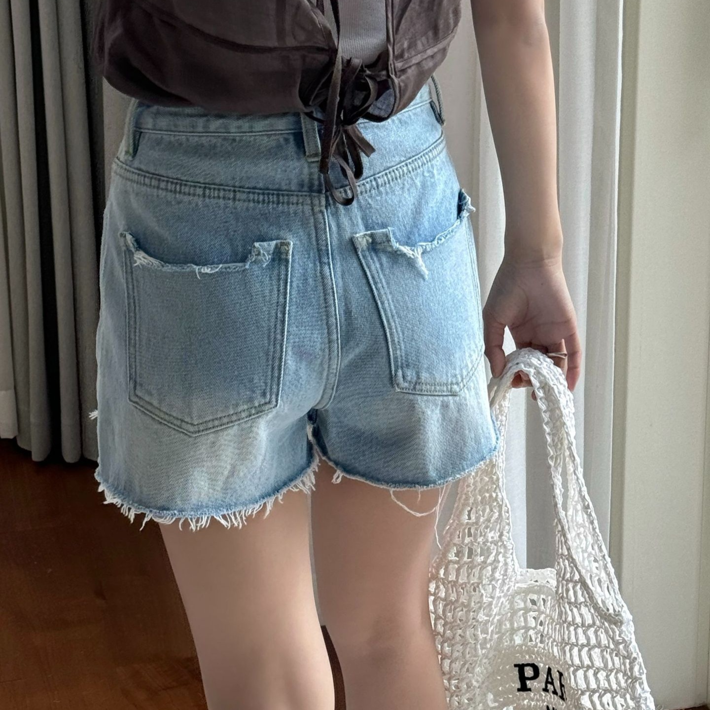 レディースジーンズパンツ　フリンジカットデニムショーツ