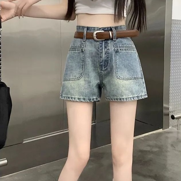 レディースジーンズパンツ　ワイドシルエットショートデニム