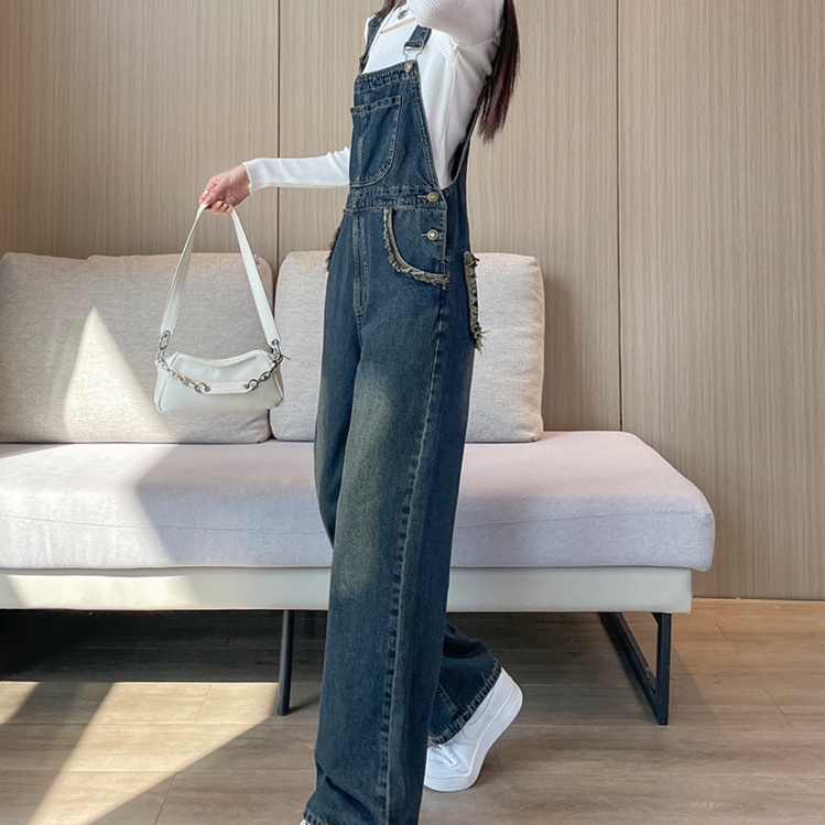 カジュアルストレートデニムサロペット