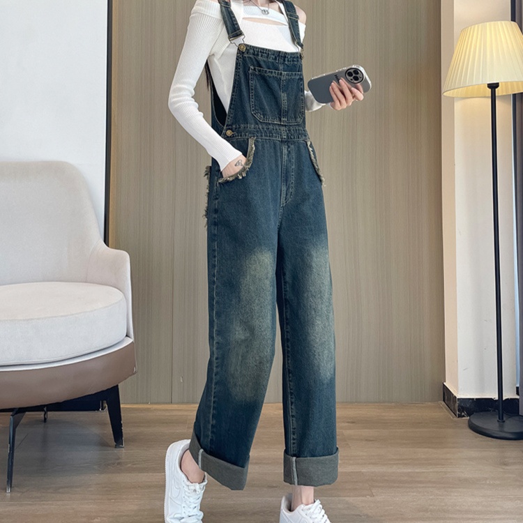 カジュアルストレートデニムサロペット