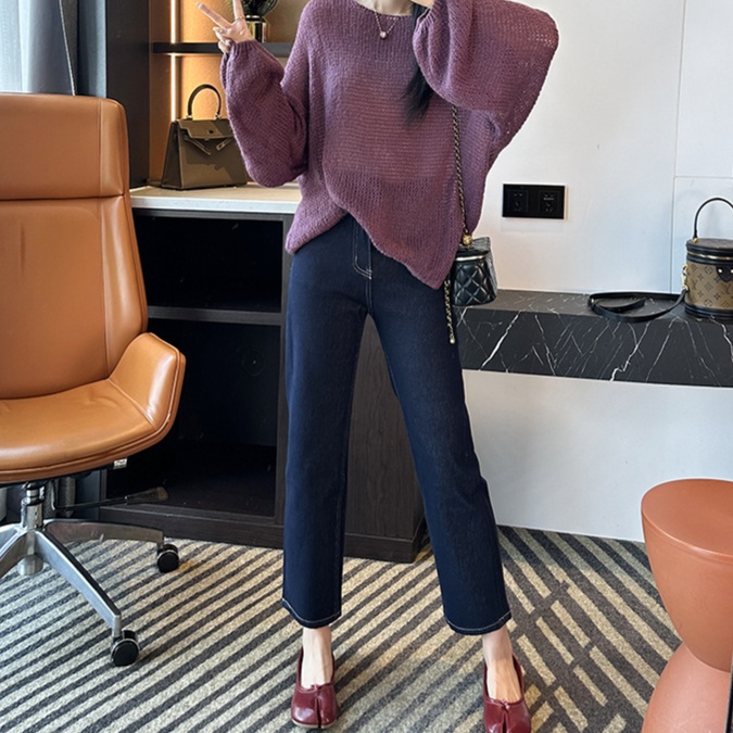 レディースジーンズパンツ　バックリボン美脚ストレートデニム