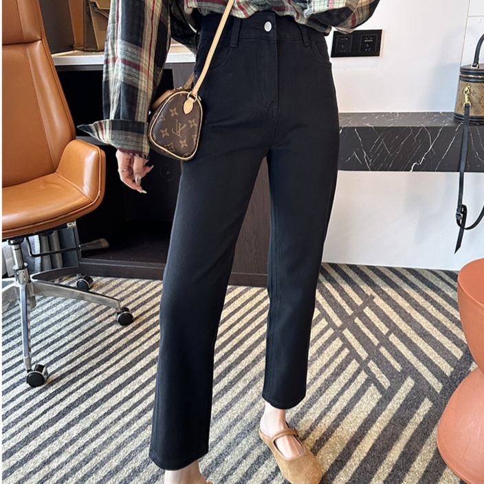 レディースジーンズパンツ　バックリボン美脚ストレートデニム