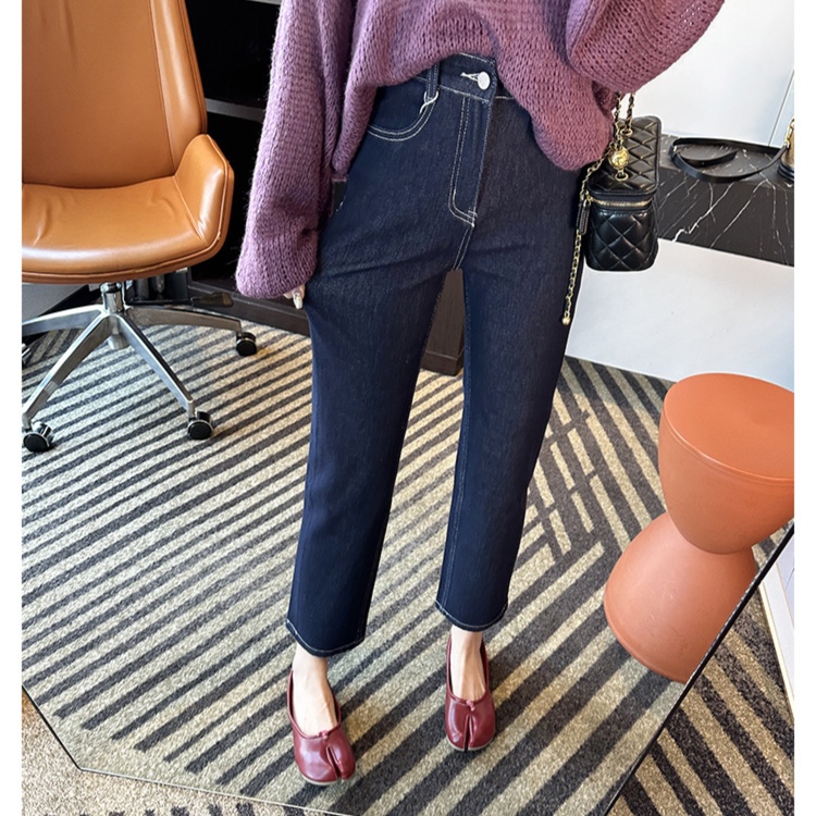 レディースジーンズパンツ　バックリボン美脚ストレートデニム