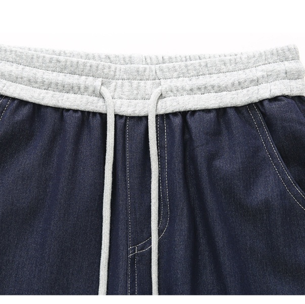 レディースジーンズパンツ ドロスト紐付きゆったりデニムパンツ