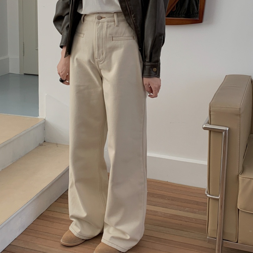レディースジーンズパンツ ハイウエストゆったりデニムパンツ