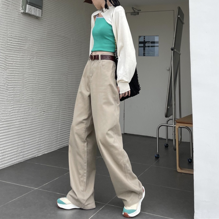 レディースジーンズパンツ ハイウエストゆったりストレートデニムパンツ