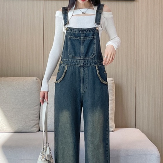 カジュアルストレートデニムサロペット
