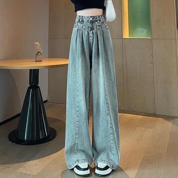 レディースジーンズパンツ ゆったりルーズワイドデニムパンツ