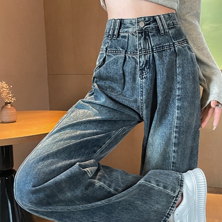 レディースジーンズパンツ ゆったりルーズワイドデニムパンツ