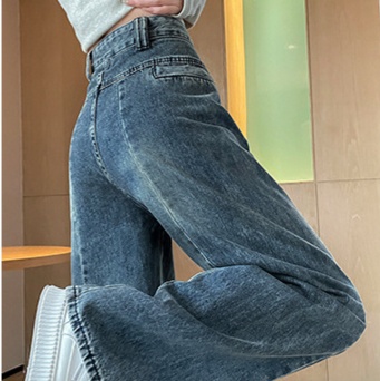 レディースジーンズパンツ ゆったりルーズワイドデニムパンツ