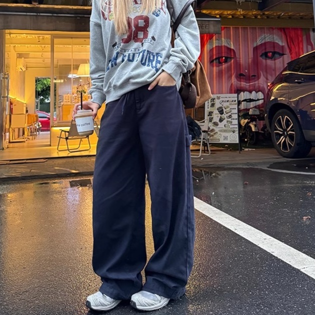 レディースジーンズパンツ カーゴテイスト ゆったりワイドパンツ