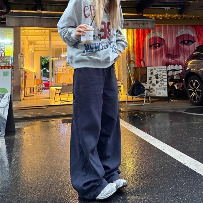 レディースジーンズパンツ カーゴテイスト ゆったりワイドパンツ