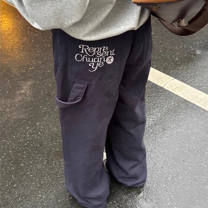 レディースジーンズパンツ カーゴテイスト ゆったりワイドパンツ