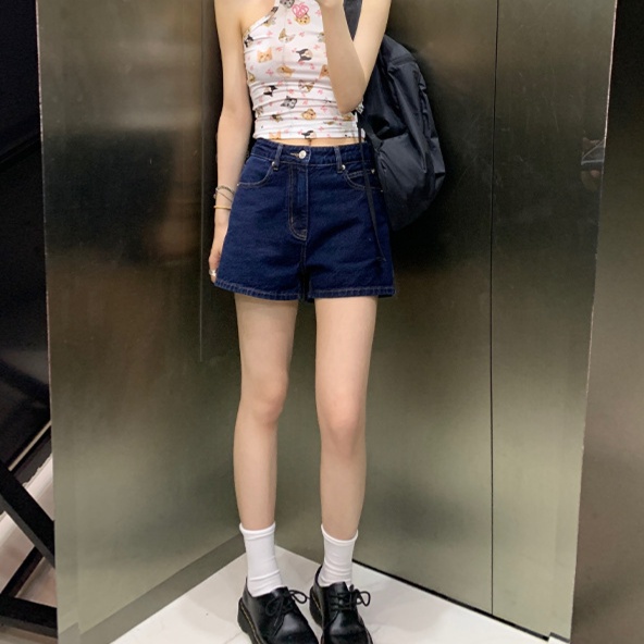 レディースジーンズパンツ ウエストすっきりデニムショートパンツ