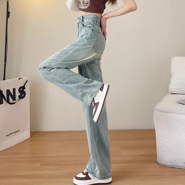 レディースジーンズパンツ ヴィンテージ風ハイウエストデニムパンツ