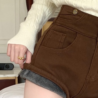 レディースジーンズパンツ もこもこ裏起毛デニムパンツ