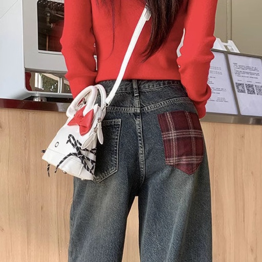 レディースジーンズパンツ 古着風フィット感ゆったりデニム