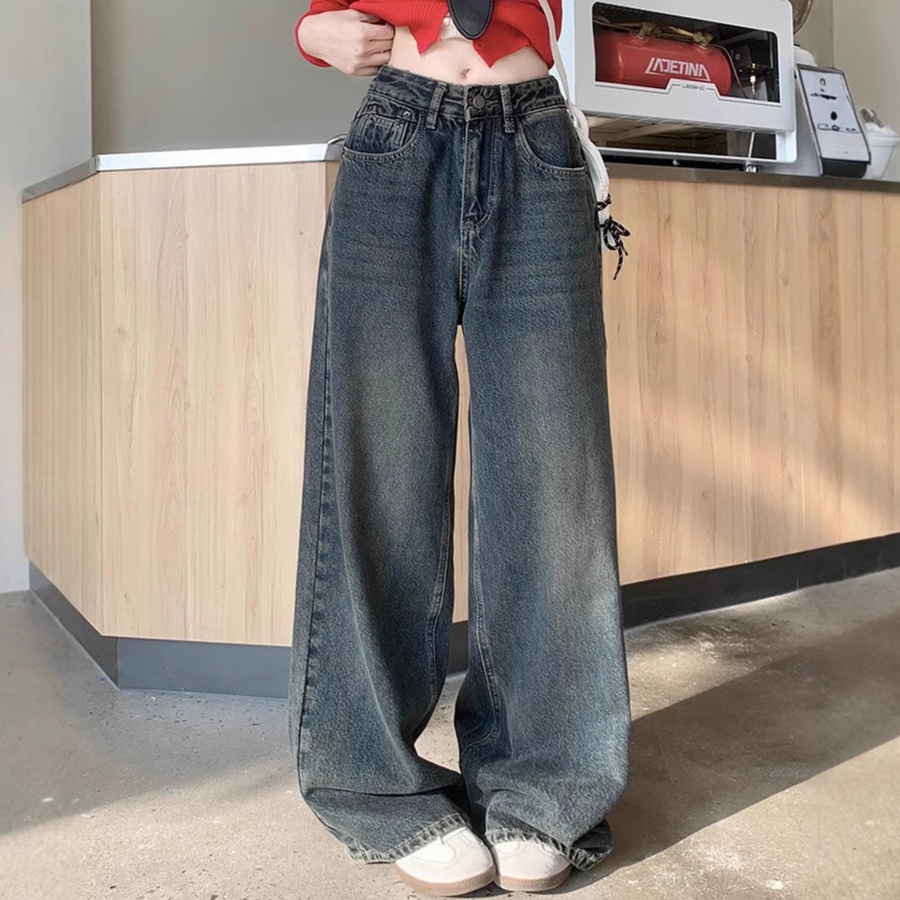 レディースジーンズパンツ 古着風フィット感ゆったりデニム