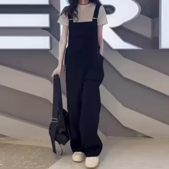 レディースジーンズパンツ ゆったりシルエットデニムサロペット
