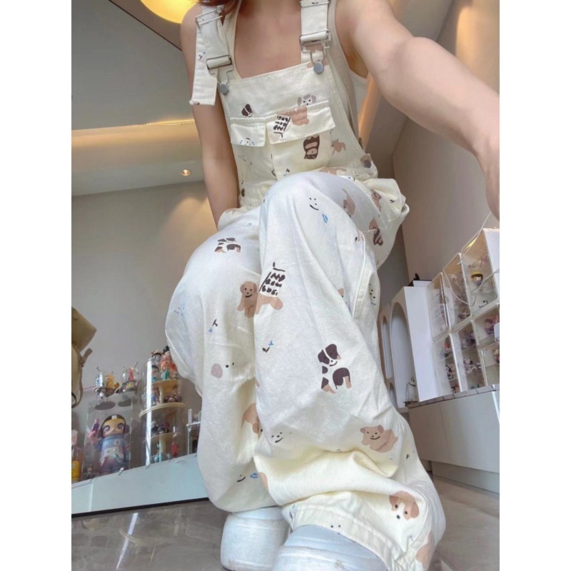 レディースジーンズパンツ ゆるかわくまさんオーバーオールサロペット