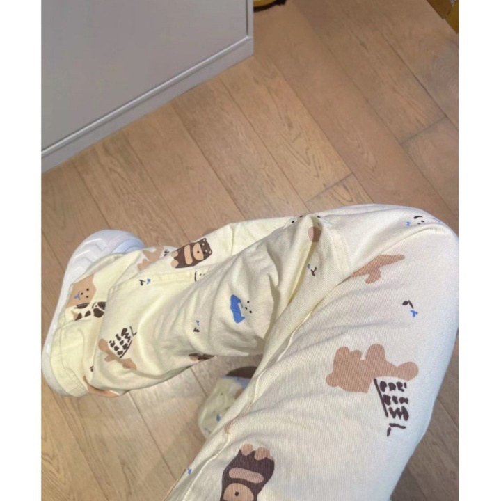 レディースジーンズパンツ ゆるかわくまさんオーバーオールサロペット