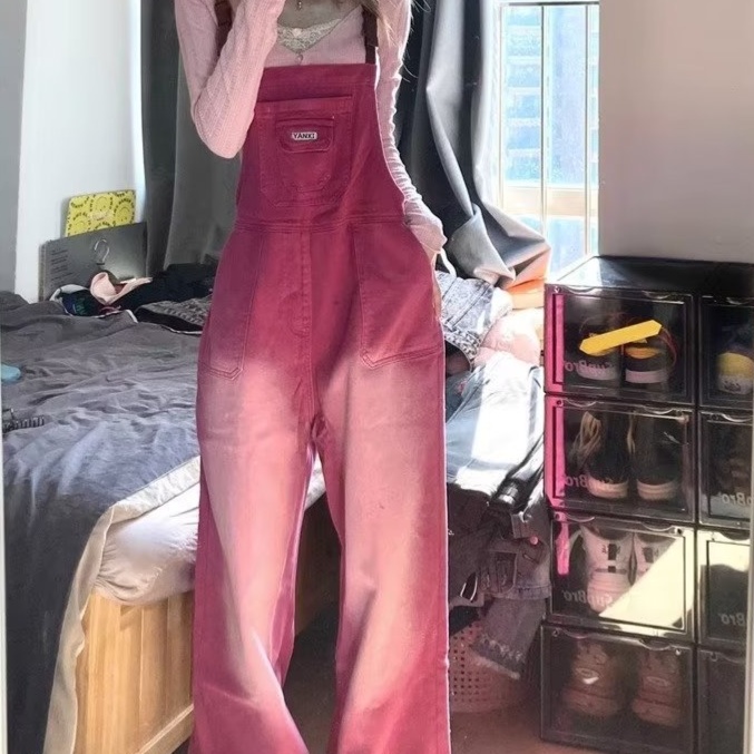 レディースジーンズパンツ シンプル ゆったりデニムサロペット