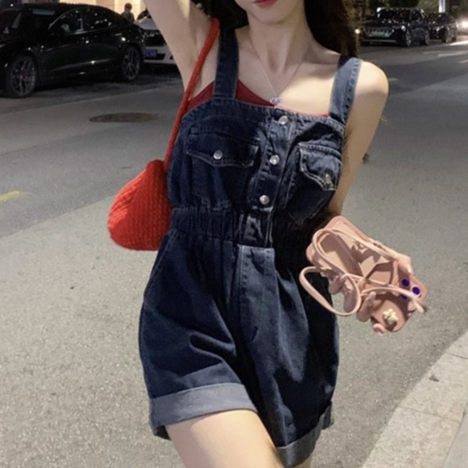 レディースジーンズパンツ ふんわりシルエットデニムサロペット