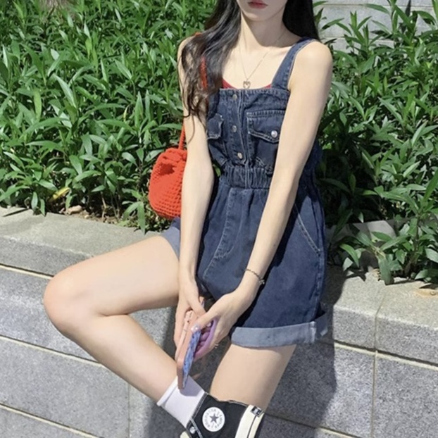 レディースジーンズパンツ ふんわりシルエットデニムサロペット