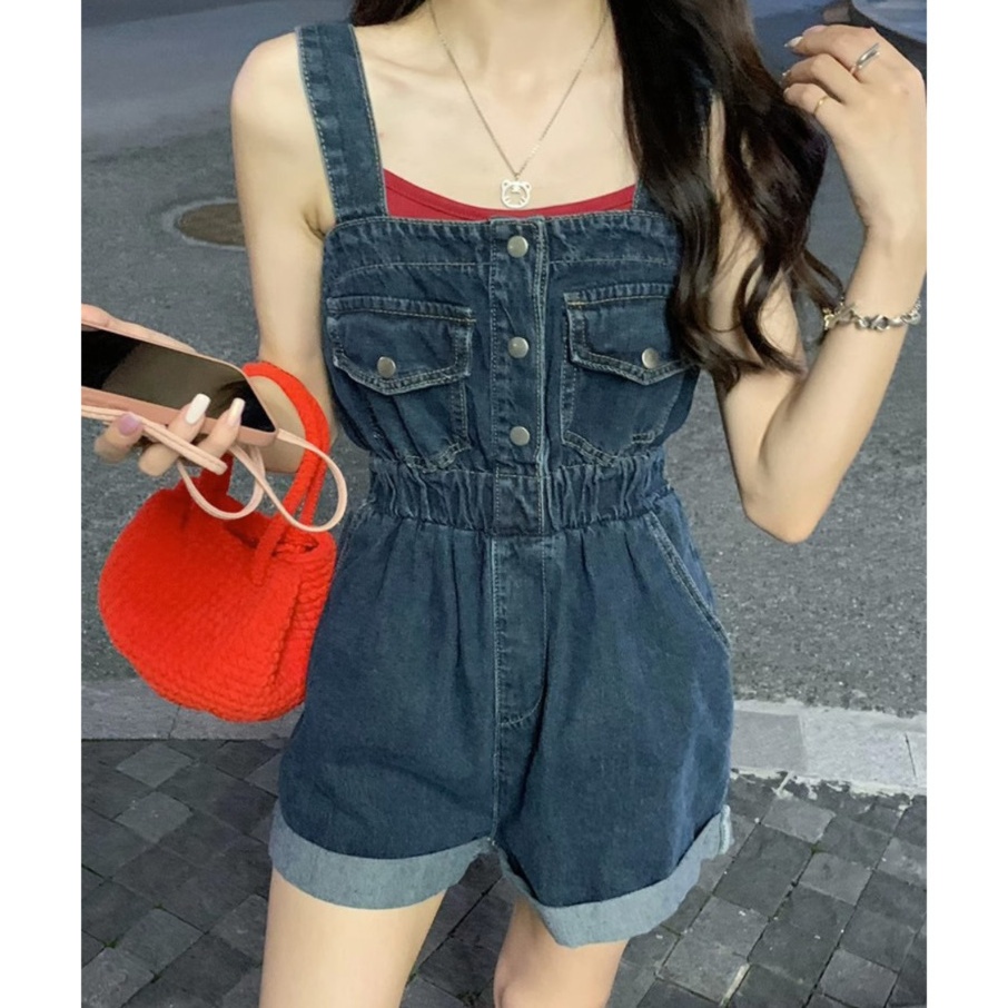 レディースジーンズパンツ ふんわりシルエットデニムサロペット