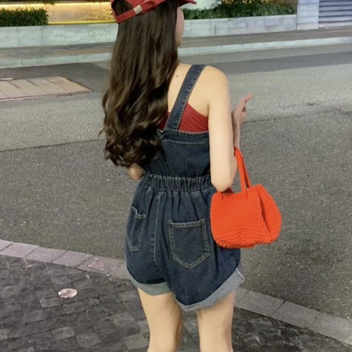 レディースジーンズパンツ ふんわりシルエットデニムサロペット