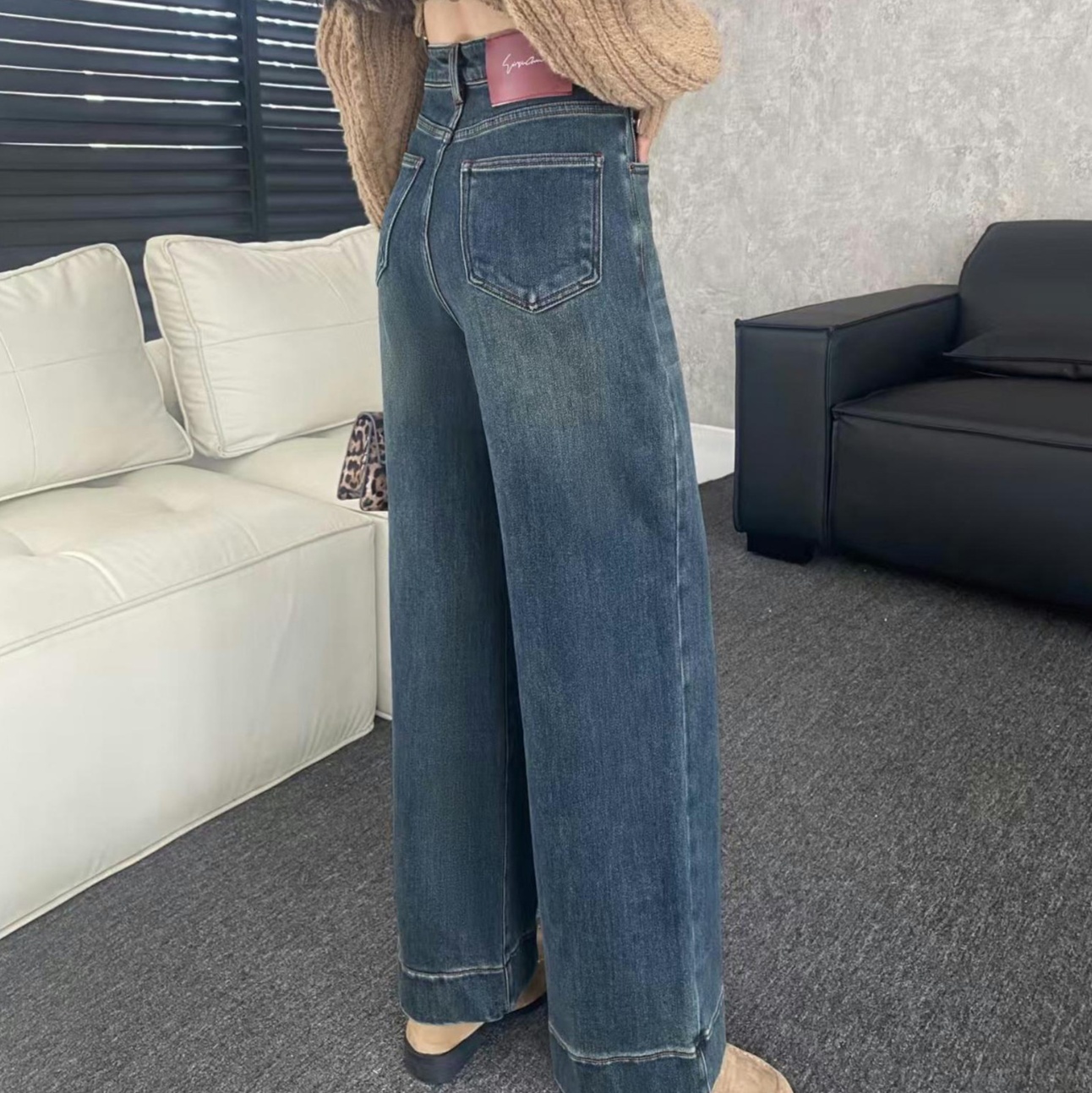 レディースジーンズパンツ ゆったりワイドシルエット デニムパンツ