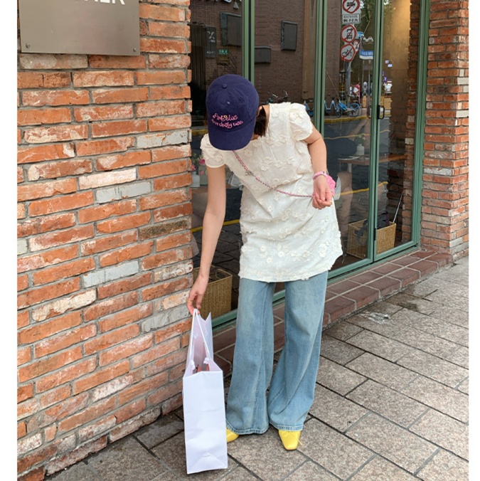 レディースジーンズパンツ ゆったりフレアデニムパンツ