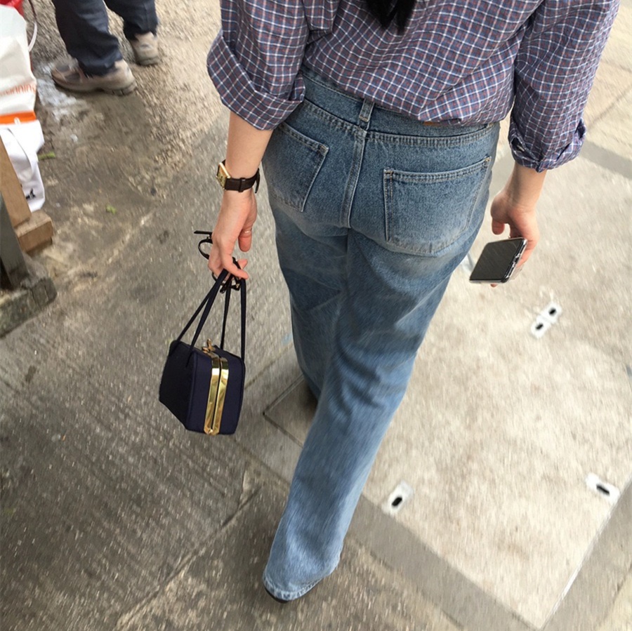 レディースジーンズパンツ ゆったりシンプルデニムパンツ