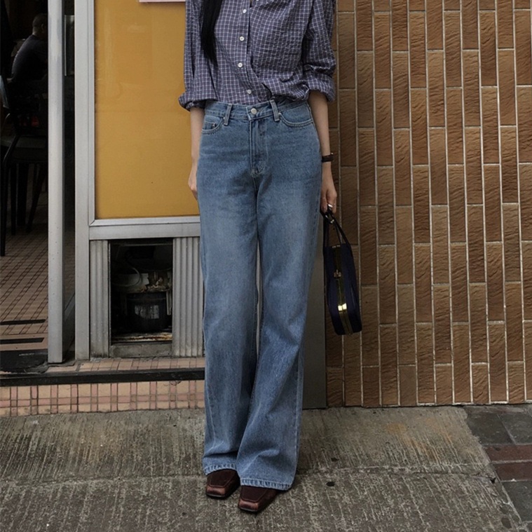 レディースジーンズパンツ ゆったりシンプルデニムパンツ