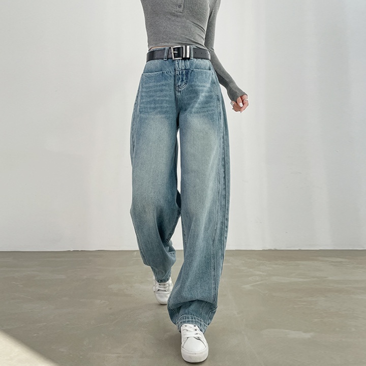レディースジーンズパンツ ハイウエストワイドデニムパンツ