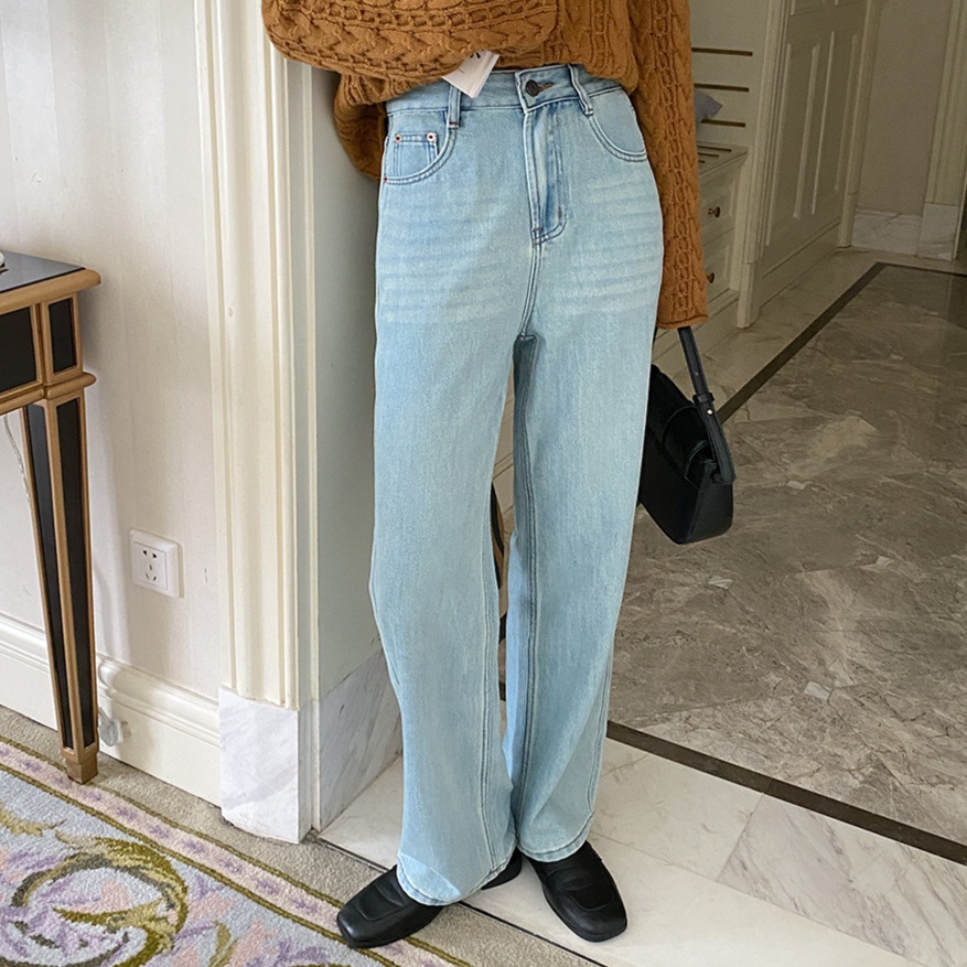 レディースジーンズパンツ クラシカルワイドストレートデニム
