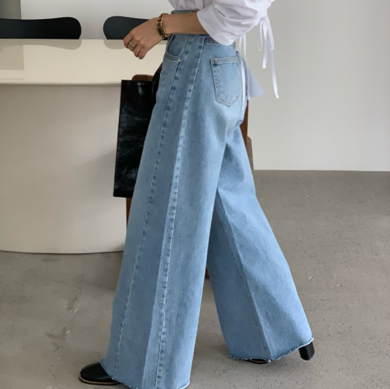 レディースジーンズパンツ ドレープワイドデニムパンツ