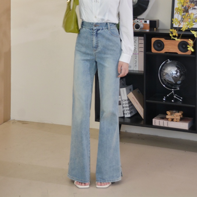 レディースジーンズパンツ 脚長フレアデニムパンツ
